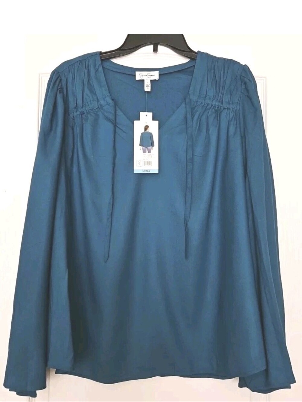 Jessica Simpson Teal Long-Sleeve top  with Pleated Shoulders
